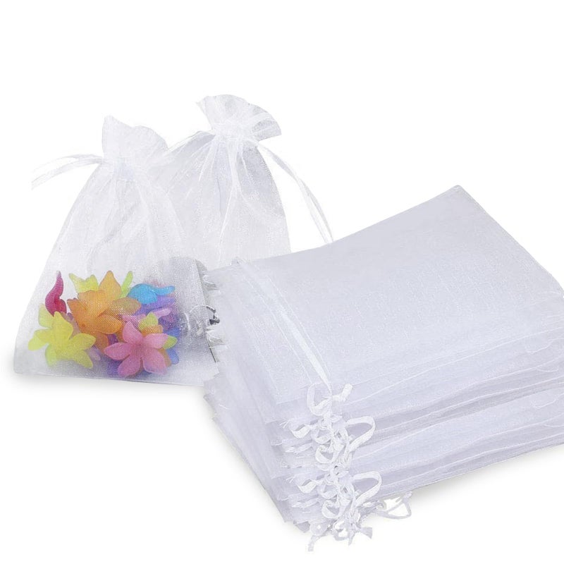 Stratalife Organza Bags 5x7 Drawstring Baggies 100 Pcs Small Mesh Jewelry Pouches Party Favor Goodie Bags for Wedding Tulle Gifts (White) - Image 1